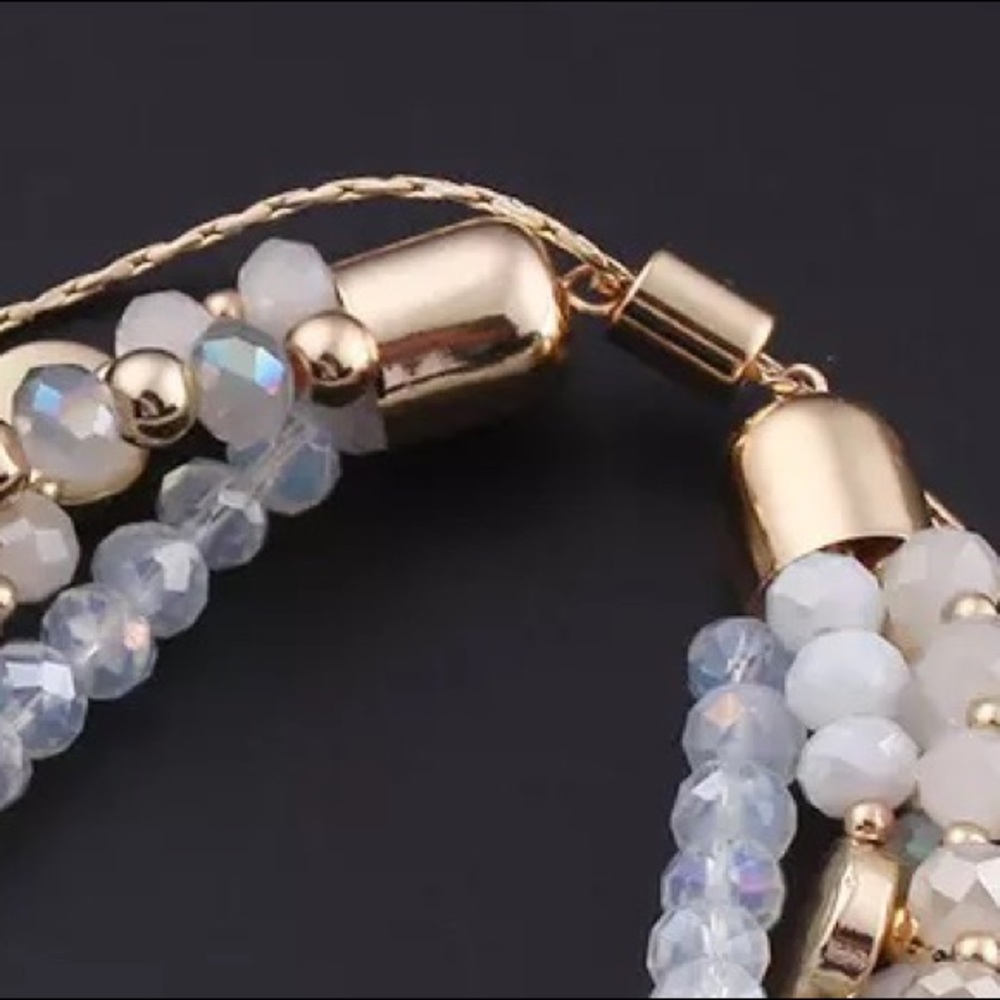 Gold Plated Beaded Iridescent Quartz Adjustable Layered Stacking Bracelet - Picture 4 of 9